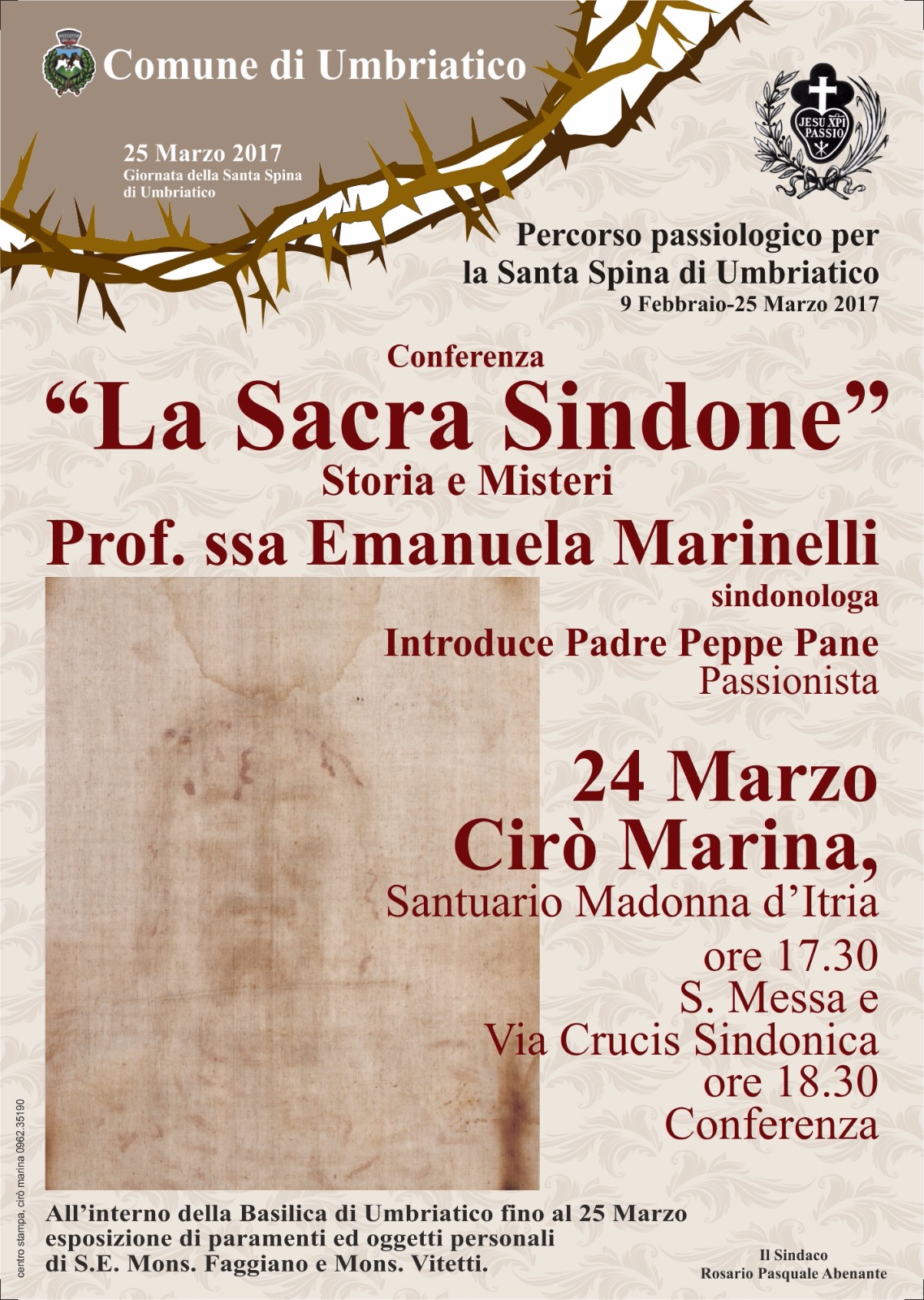 Umbriatico (KR) – I segreti della Sacra Sindone, convegno a Madonna d’Itria con la Marinelli
