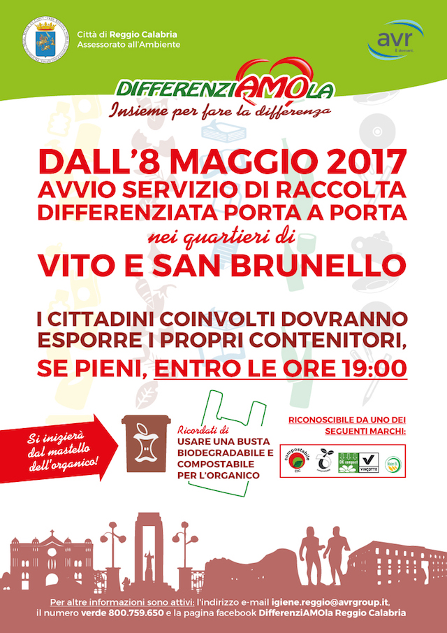 Reggio – Avvio servizio di raccolta differenziata porta a porta a Vito e San Brunello
