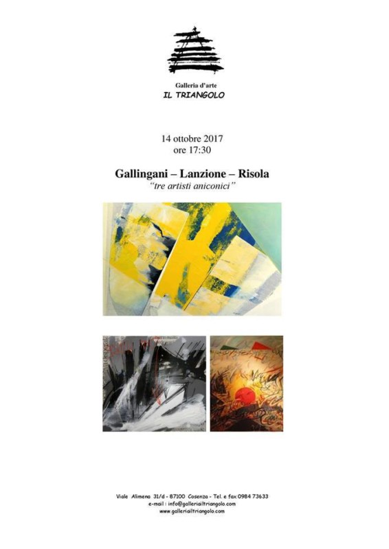 Cosenza: mostra artisti aniconici, Alberto Gallingani, Mario Lanzione, Myriam Risola