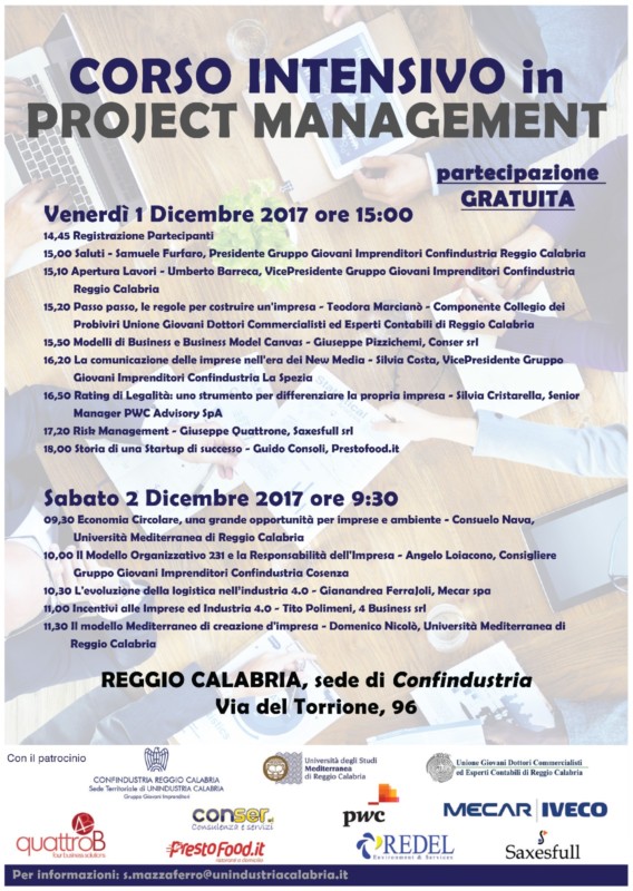 Confindustria Rc, corso intensivo in project management