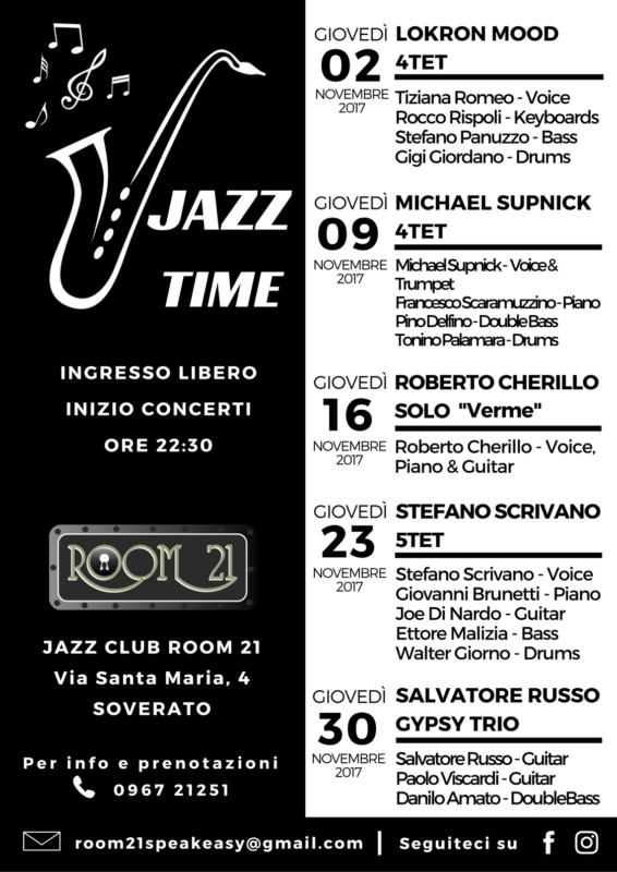 Jazz time: cartellone jazz di spessore al Jazz Club Room 21 di Soverato