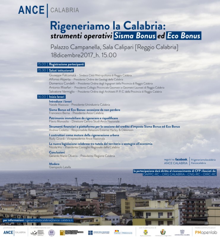 “Rigeneriamo la Calabria: Sisma Bonus ed Eco Bonus”, se ne parla domani a Reggio