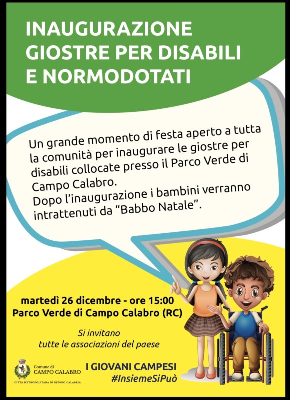 Domani a Campo Calabro inaugurazione delle giostre per diversamente abili