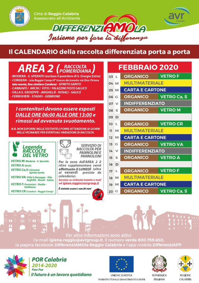 Reggio Calabria I calendari di raccolta differenziata porta a porta