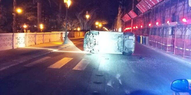 Reggio Calabria – Finisce con auto capovolta sul lungomare, tasso alcolemico cinque volte oltre il limite