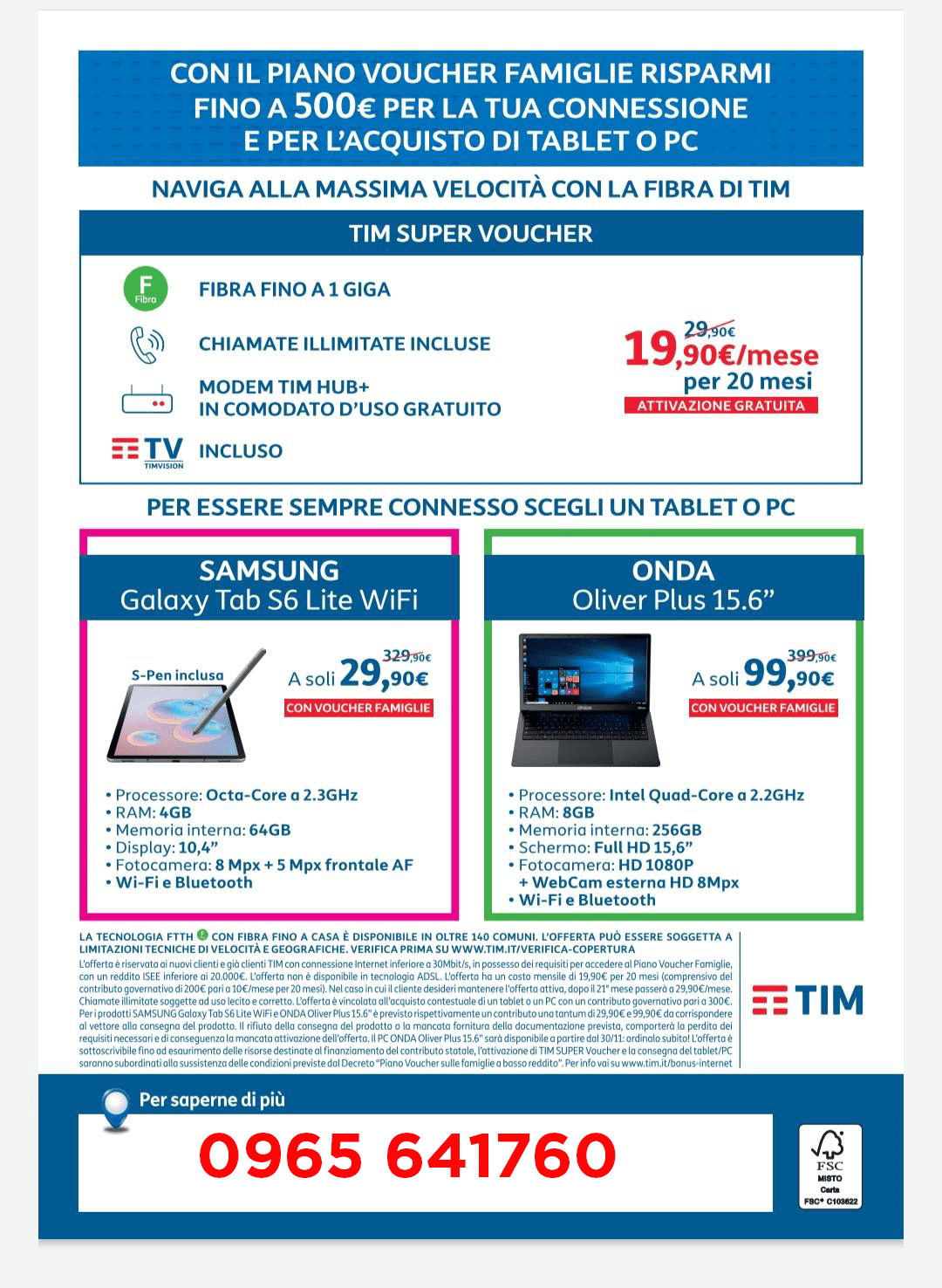 Fibra Tim e Pc o Tablet: risparmia 500€ da Assitech a Reggio Calabria