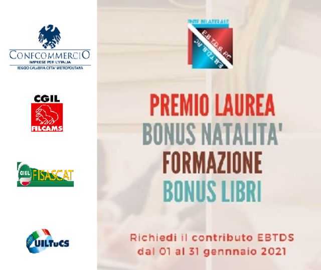 Ente bilaterale del terziario: attivi i bandi libri scolastici, premi di laurea e bonus bebè in favore degli operatori del terziario. Richieste entro il 31 gennaio