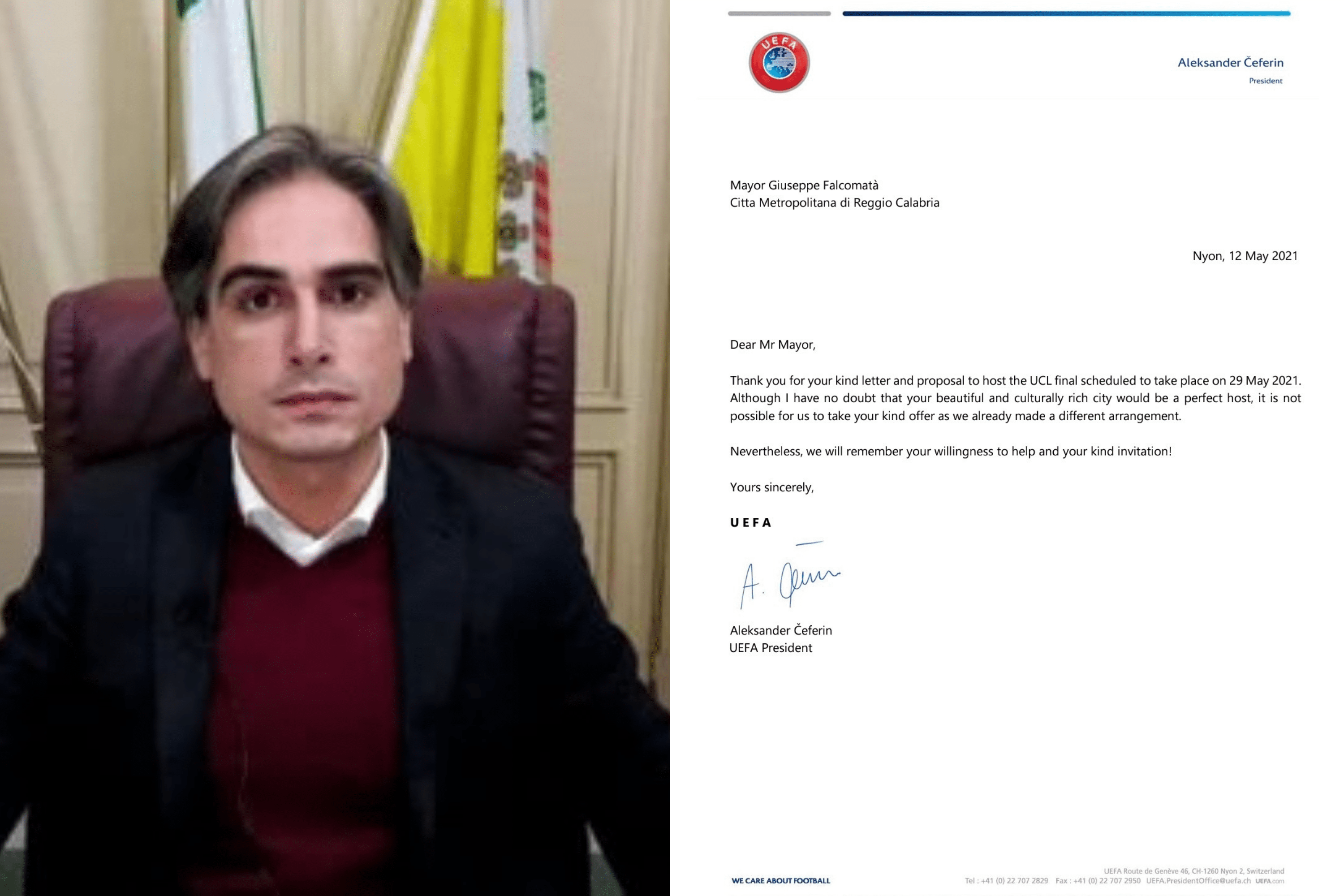 Finale Champions a Reggio Calabria, l’Uefa risponde ufficialmente a Falcomatà