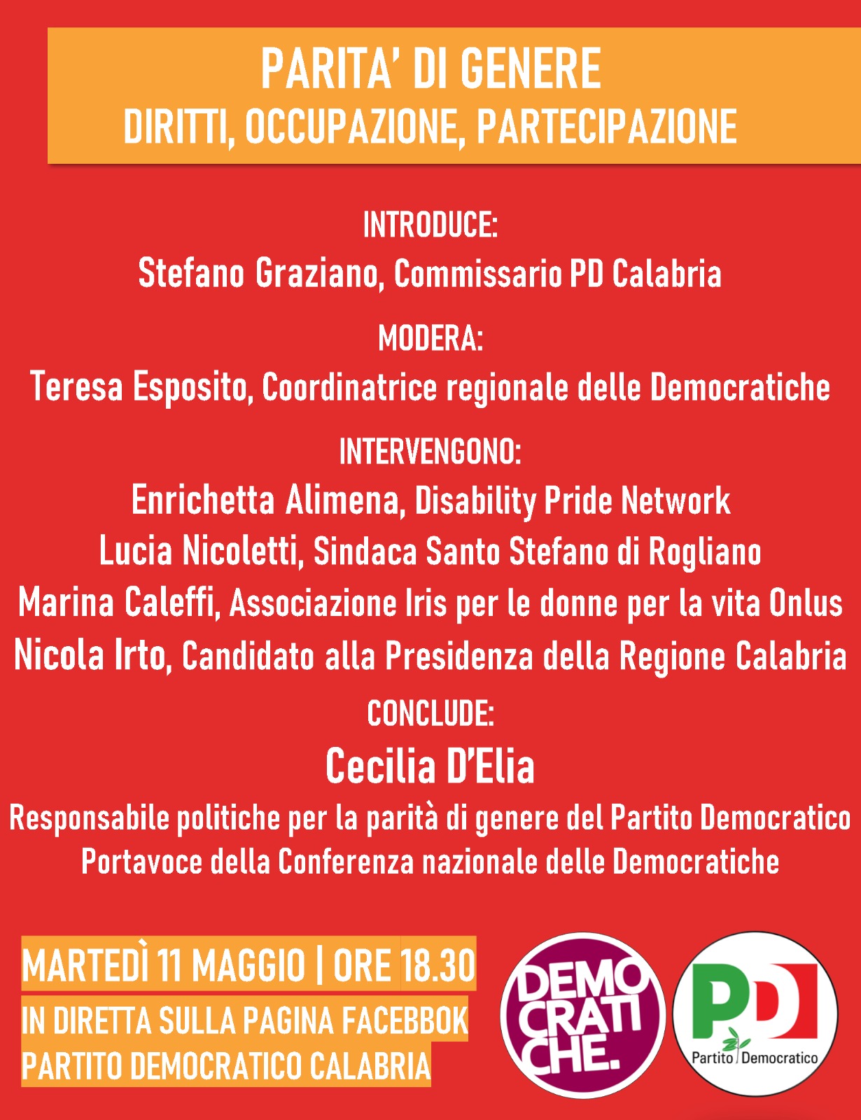 Parità di genere, webinar delle Democratiche con Cecilia D’Elia