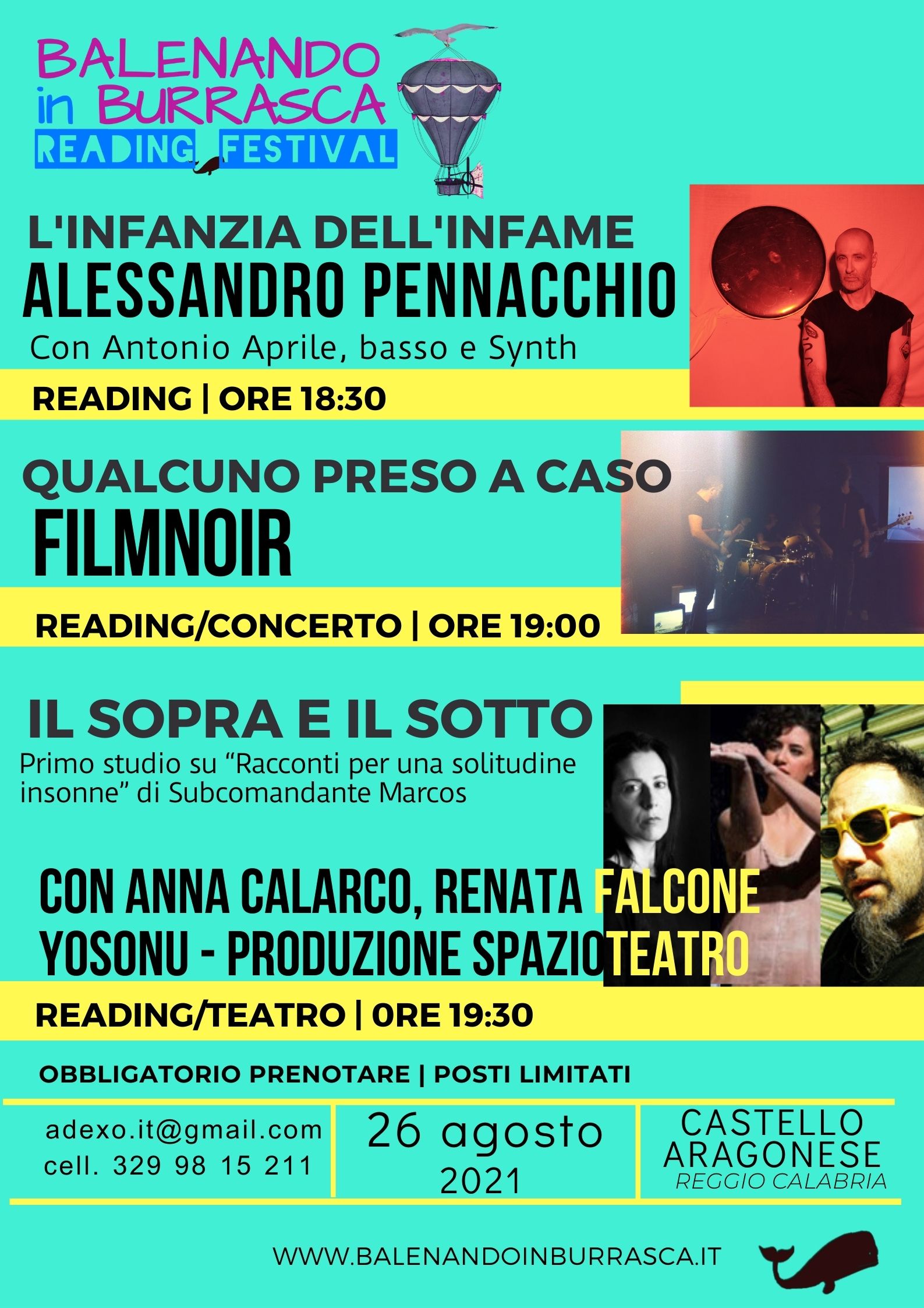 Reggio Calabria – Al Castello Aragonese triplo appuntamento con SpazioTeatro, Filmnoir e Alessandro Pennacchio per il Balenando in Burrasca Reading Festival