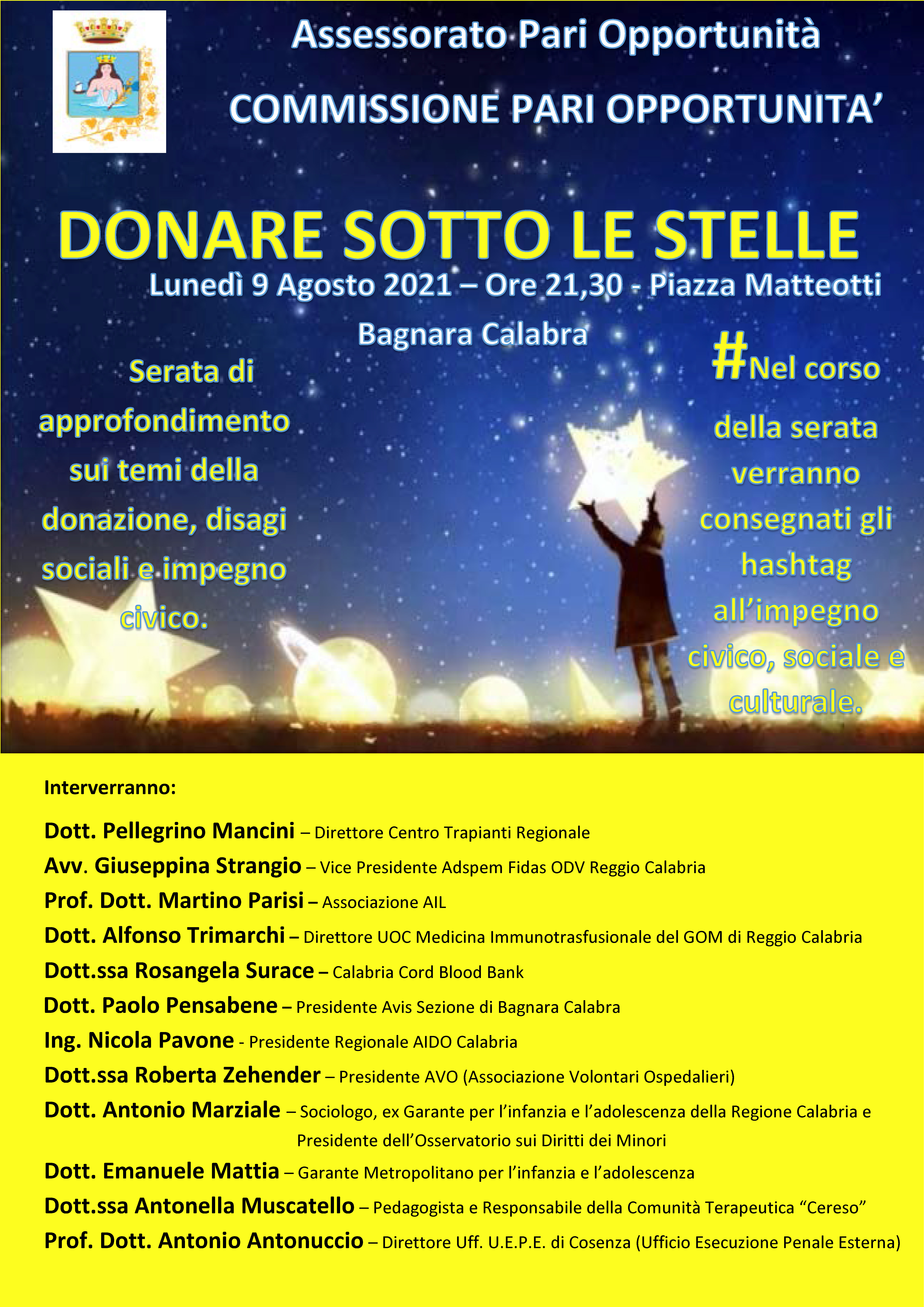 Bagnara Calabra: “Donare sotto le stelle”Terza Edizione Ritorna l’appuntamento con la donazione e la speranza