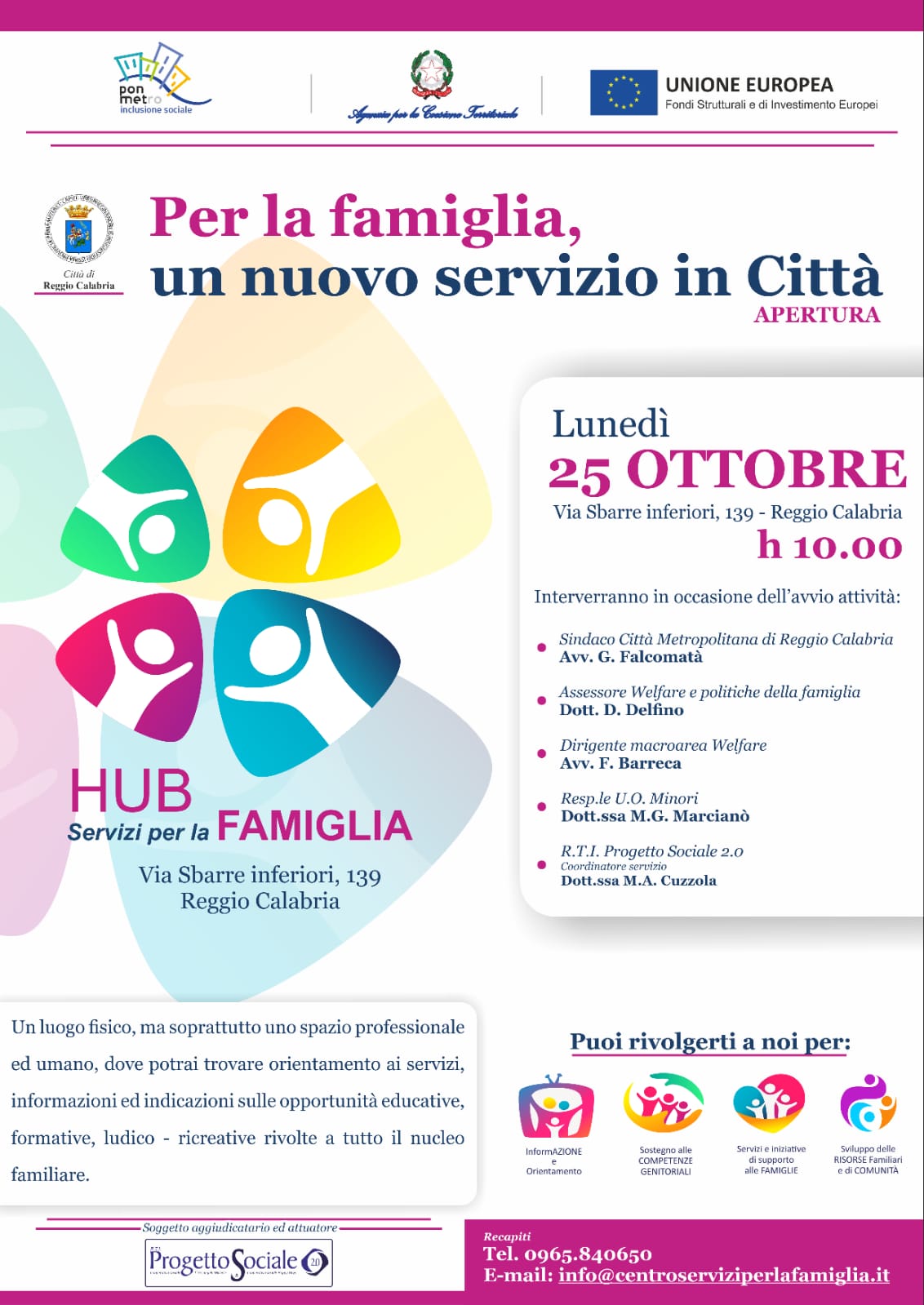 A Reggio Calabria apre il nuovo “Hub – servizi per la famiglia”, lunedì  la presentazione
