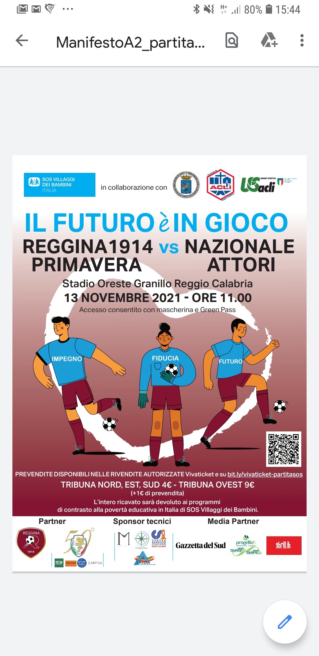 Grande partita della solidarietà. Reggina 1914 Primavera vs Nazionale Attori