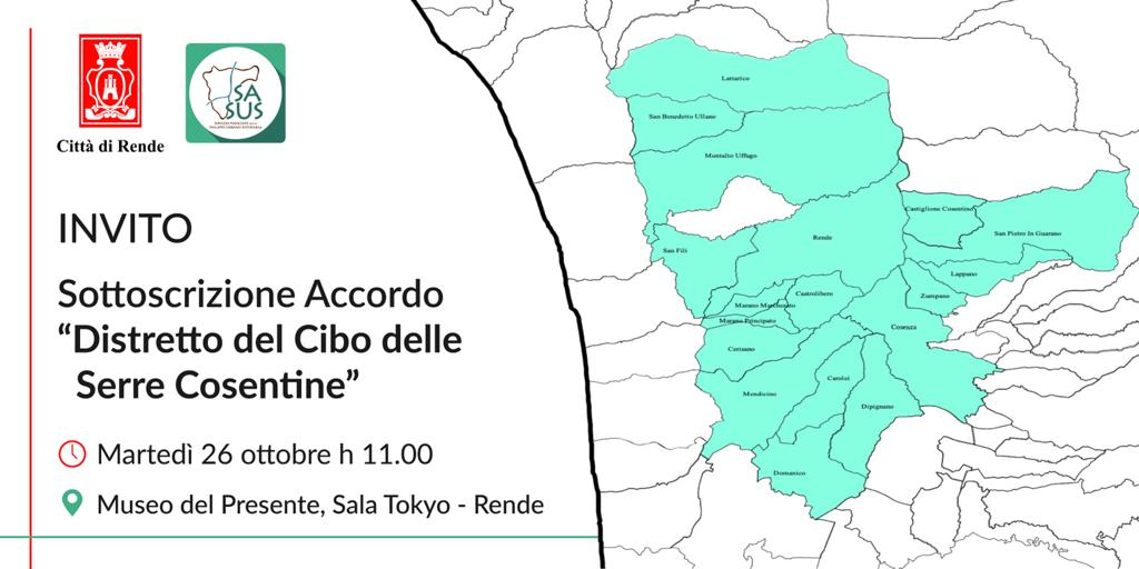 Sarà sottoscritto a Rende l’accordo di Distretto del Cibo per l’area delle Serre Cosentine