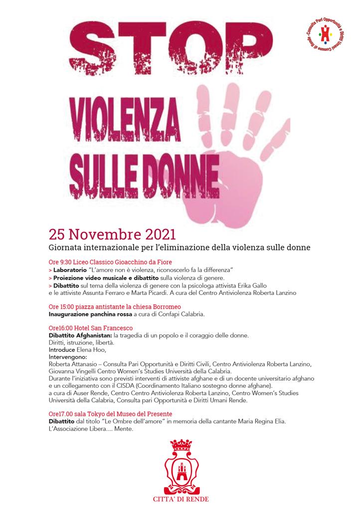 25 novembre: a Rende iniziative in occasione della giornata per l’eliminazione della violenza sulle donne