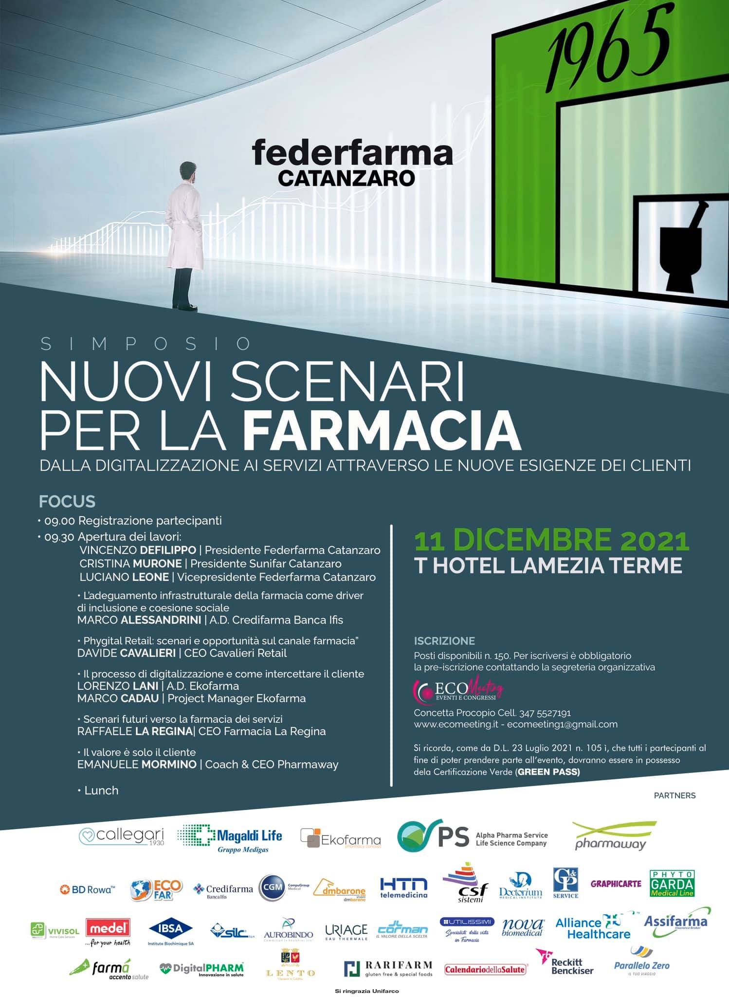 “Nuovi scenari per la farmacia” dalla digitalizzazione ai servizi attraverso nuove esigenze dei clienti”, domani il convegno organizzato da Federfarma Catanzaro