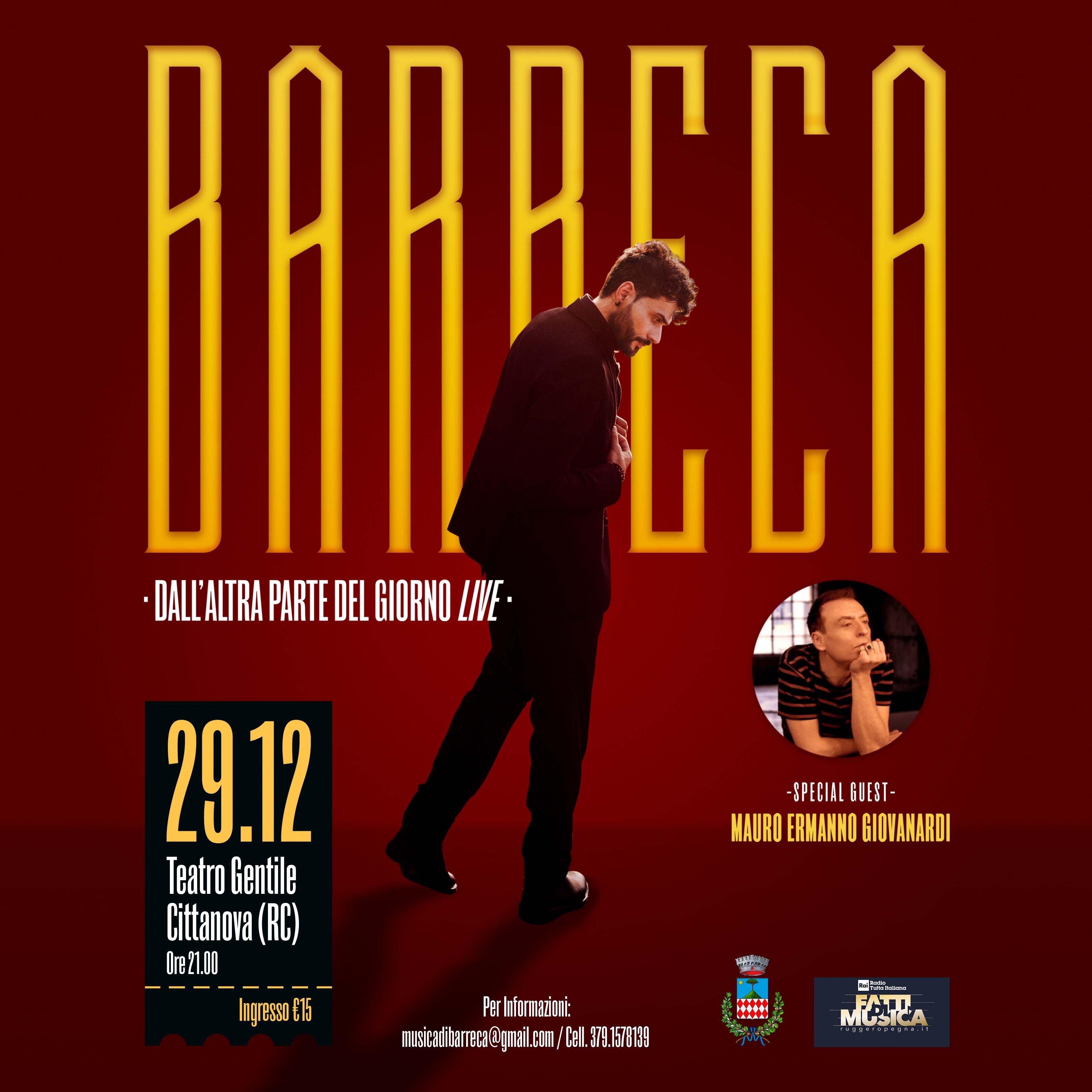 Barreca in Dall’altra parte del giorno Live il 29 dicembre al Teatro Gentile di Cittanova