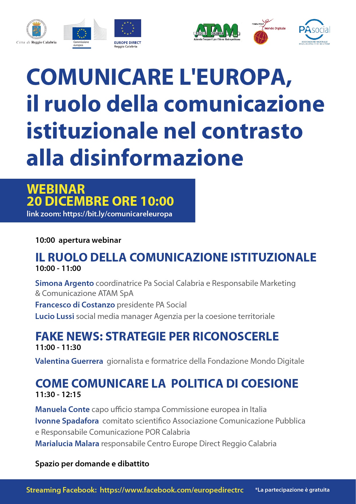 Reggio Calabria: webinar “Comunicare l’Europa, Il ruolo della comunicazione istituzionale nel contrasto alla disinformazione”