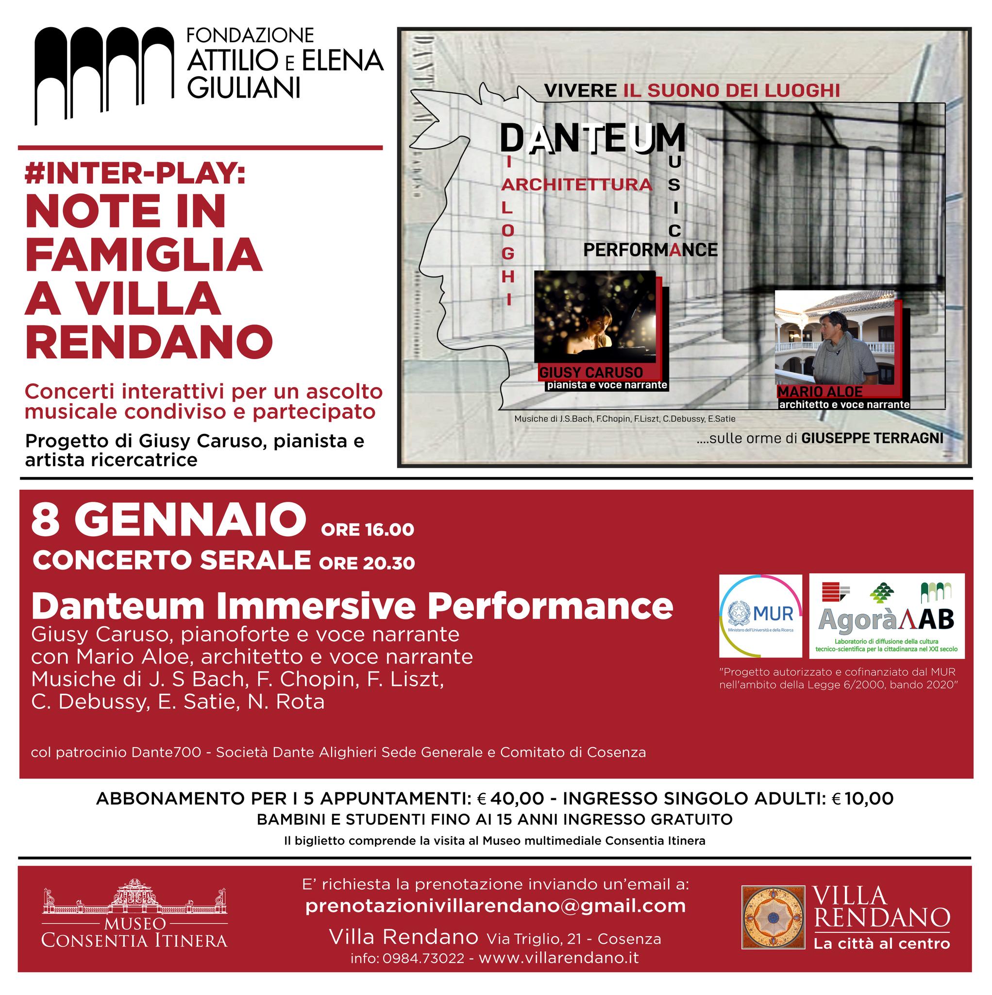 Cosenza – Doppio concerto a Villa Rendano l’8 Gennaio