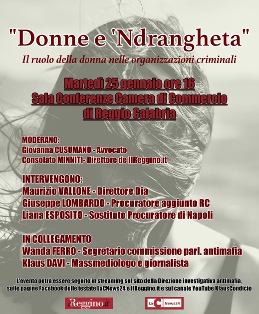 Reggio Calabria – Domani il convegno “Donne e ‘Ndrangheta – Il ruolo femminile nella criminalità organizzata”