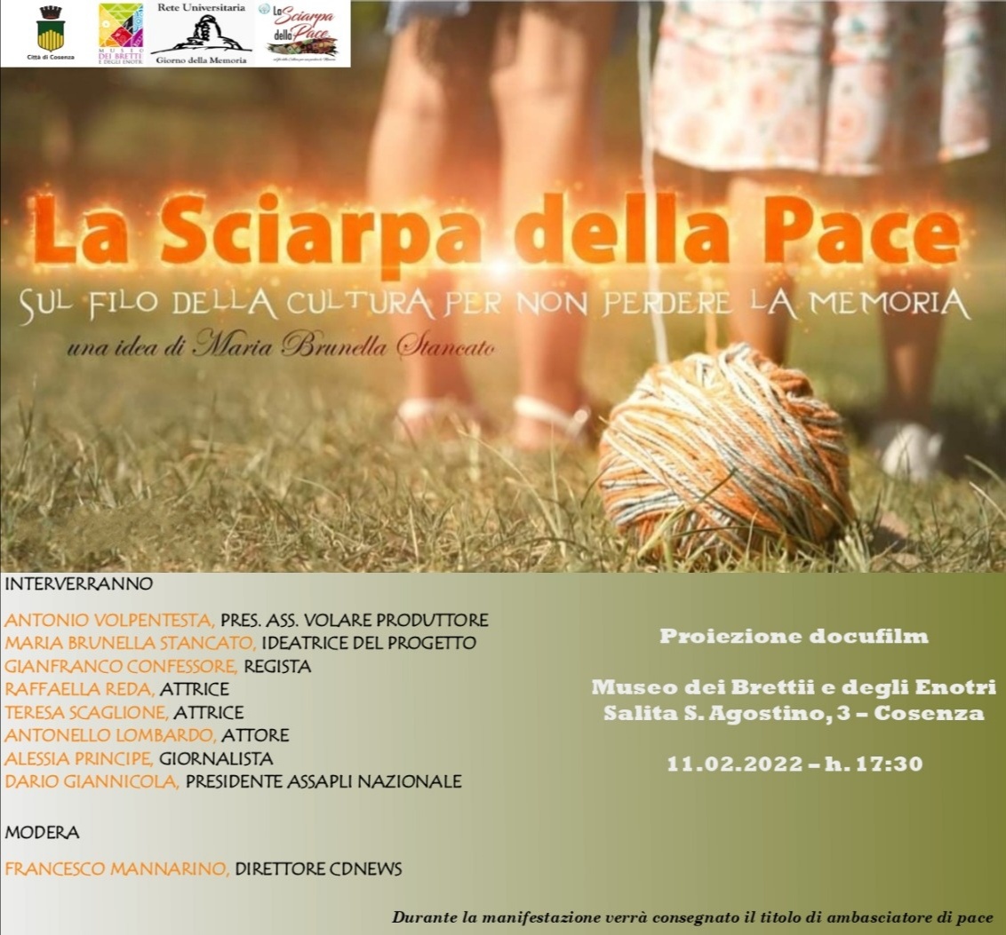 Venerdì a Cosenza il docufilm La Sciarpa della Pace e gli ambasciatori
