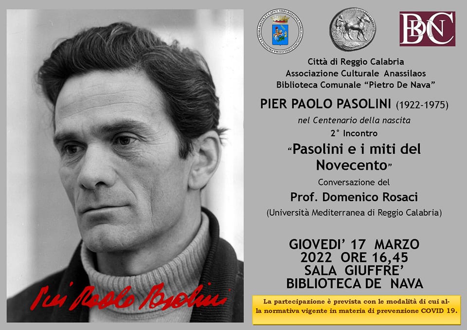 Reggio Calabria, il prof. Domenico Rosaci terrà una conversazione su “Pasolini e i Miti del Novecento”