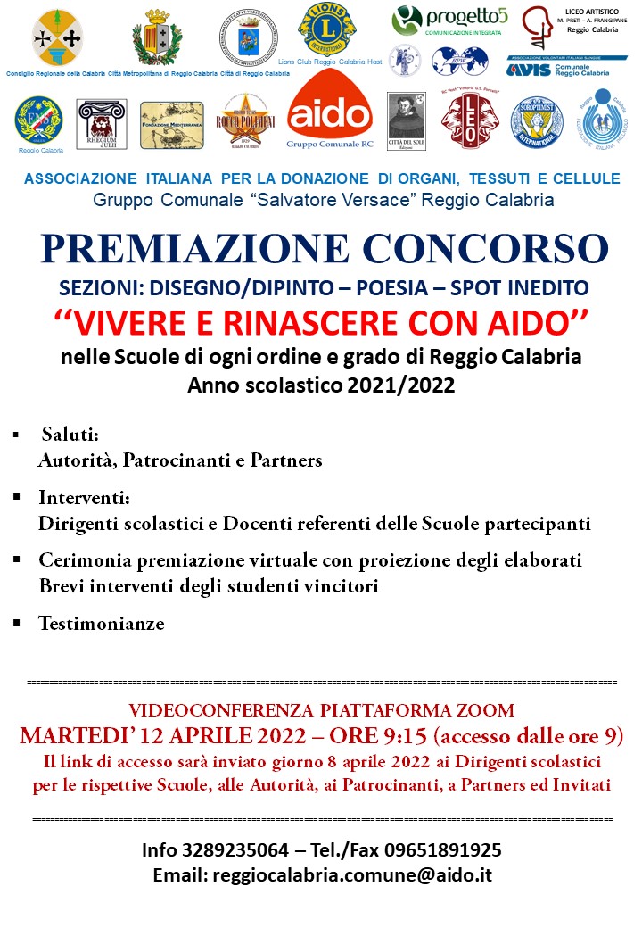 Premiazione degli studenti reggini vincitori del concorso  “Vivere e Rinascere con Aido”