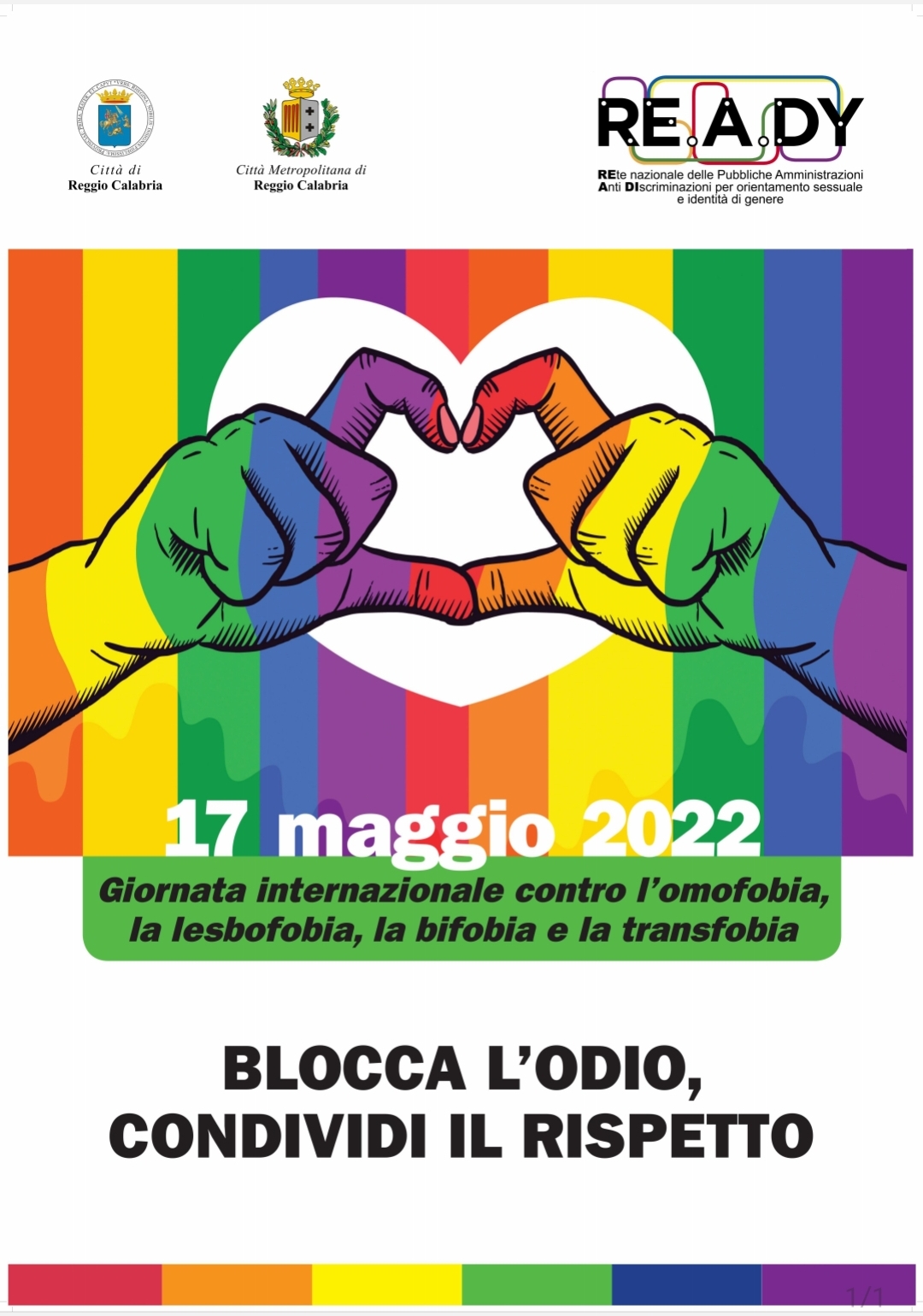 Città Metropolitana e Comune di Reggio aderiscono alla giornata internazionale contro l’omofobia, la bifobia, la transfobia