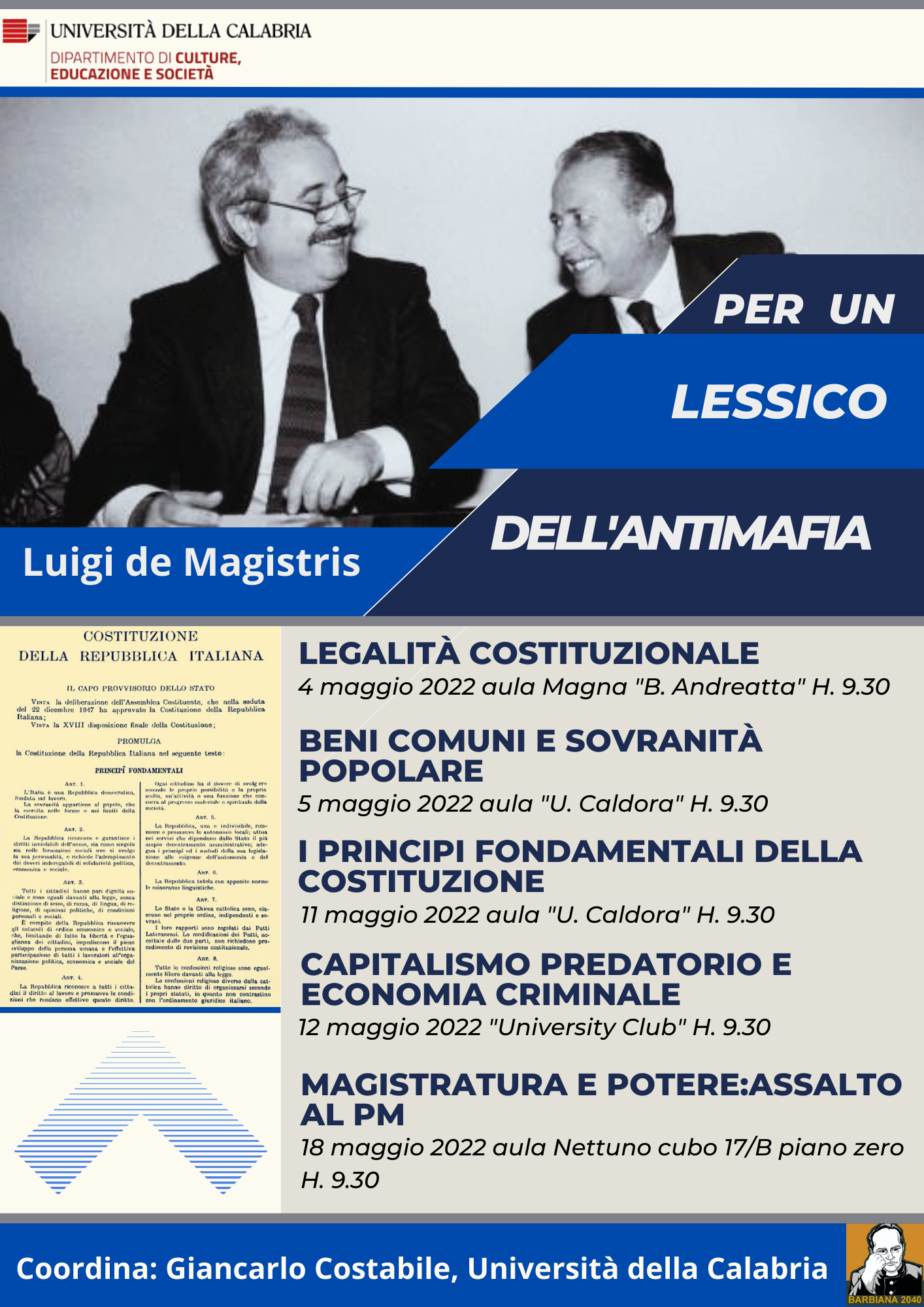 Unical, “Per un lessico dell’Antimafia”: ciclo seminariale di Pedagogia della R-Esistenza tenuto da Luigi de Magistris nel trentennale di Falcone e Borsellino