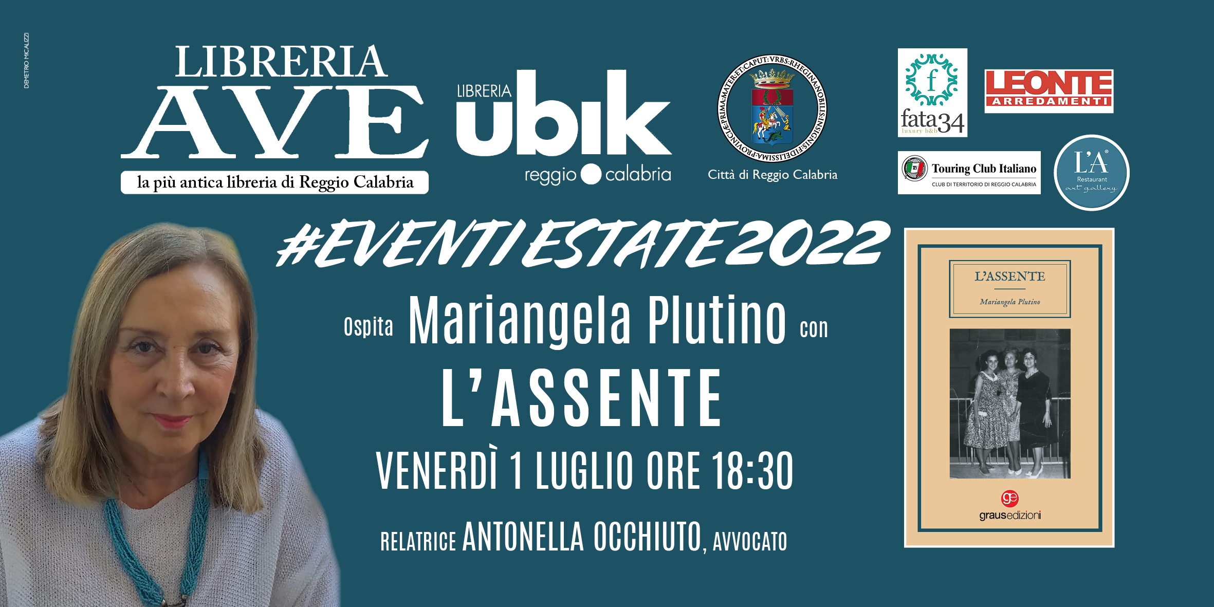 Reggio Calabria – Venerdì presentazione del romanzo “L’Assente” di Mariangela Plutino