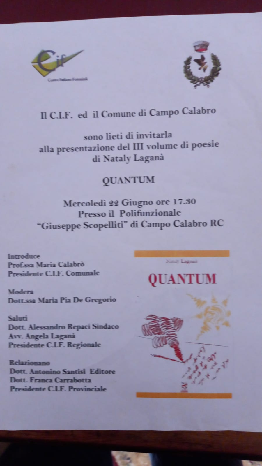 A Campo Calabro presentazione del volume di poesie “Quantum” della poetessa Nataly Laganà