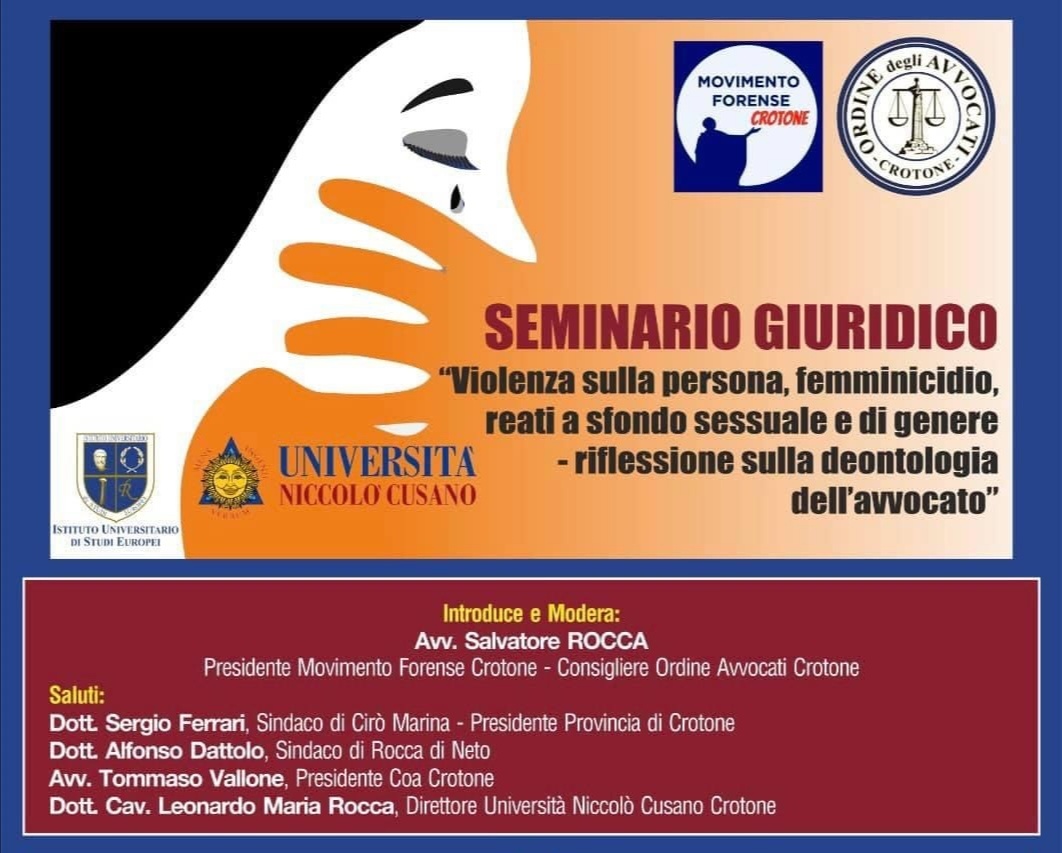 Crotone – Rocca (MF) presenta un “Seminario Giuridico contro il #femminicidio”