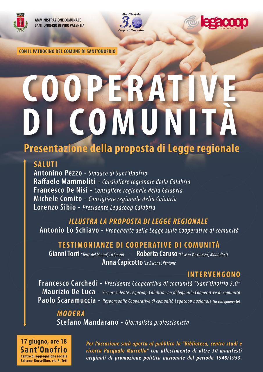 Lo Schiavo presenta a Sant’Onofrio la sua proposta di legge sulle Cooperative di comunità