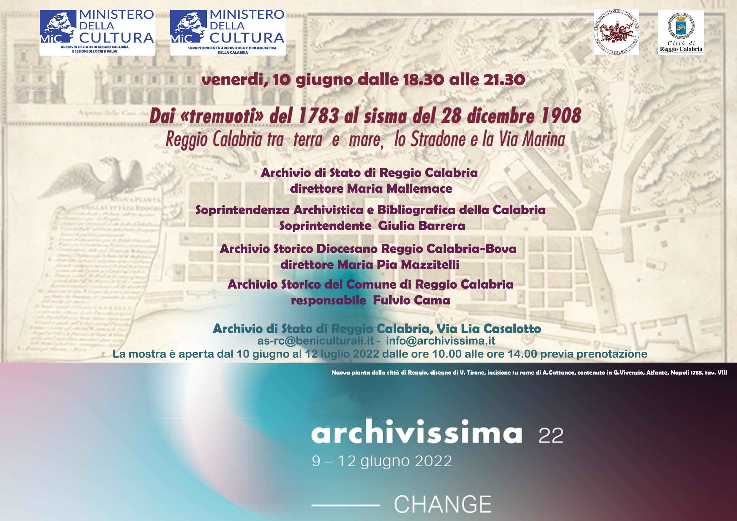 Reggio Calabria – Inaugurazione della mostra “Dai «tremuoti» del 1783 al sisma del 28 dicembre 1908.  Reggio Calabria tra terra e mare, lo Stradone e la Via Marina”
