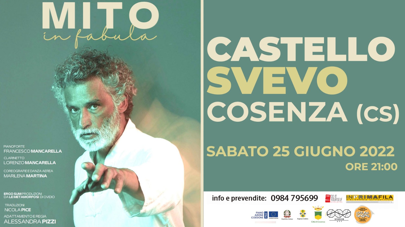 Al Castello Svevo di Cosenza sabato arriva Enrico Lo Verso