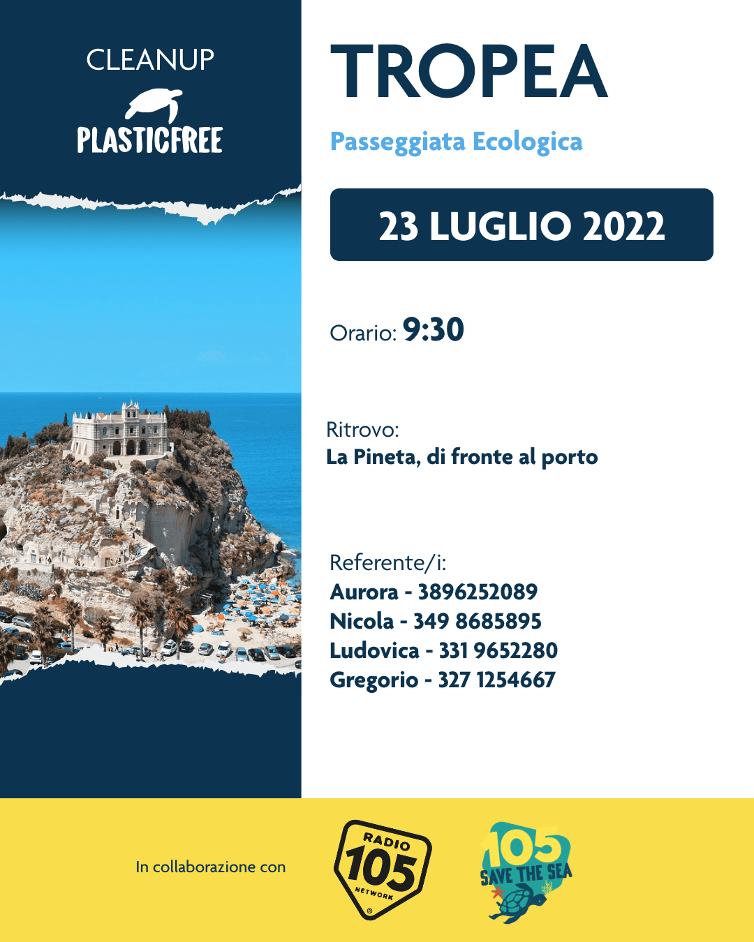 105 Save the Sea e Plastic Free insieme a Tropea per un grande evento di sensibilizzazione
