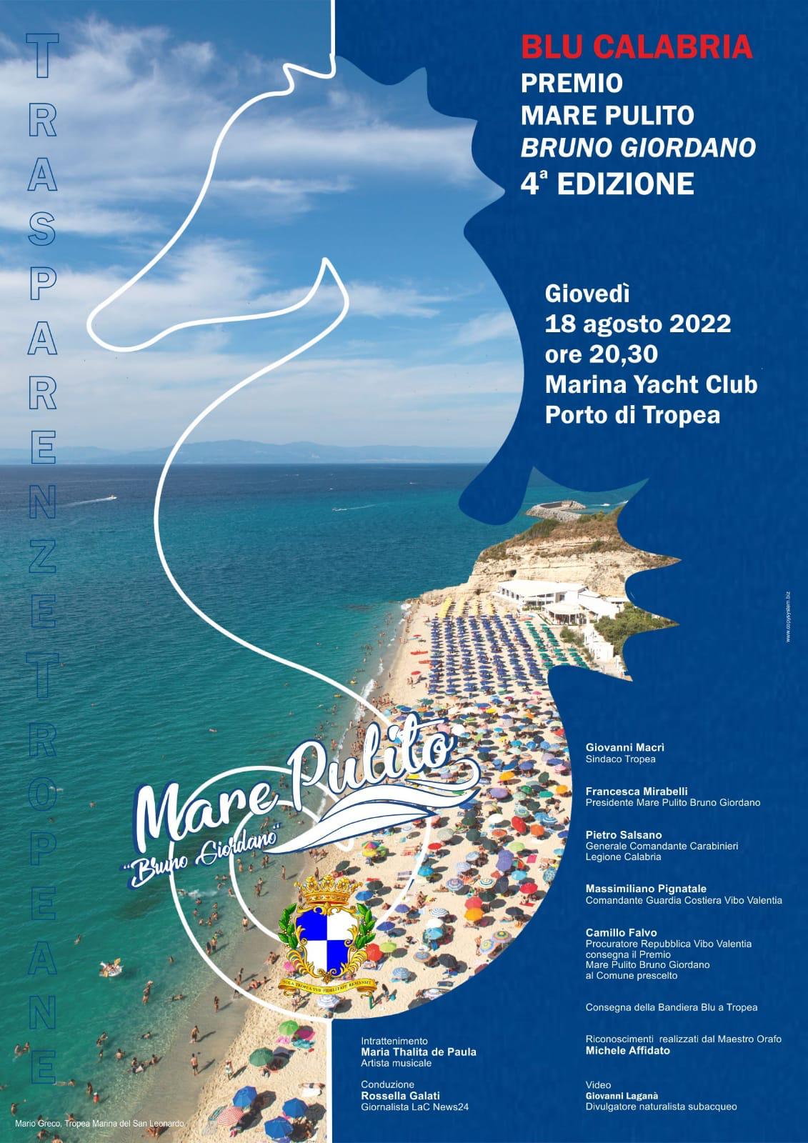 A Tropea la quarta edizione del premio Blu Calabria “Mare pulito Bruno Giordano”