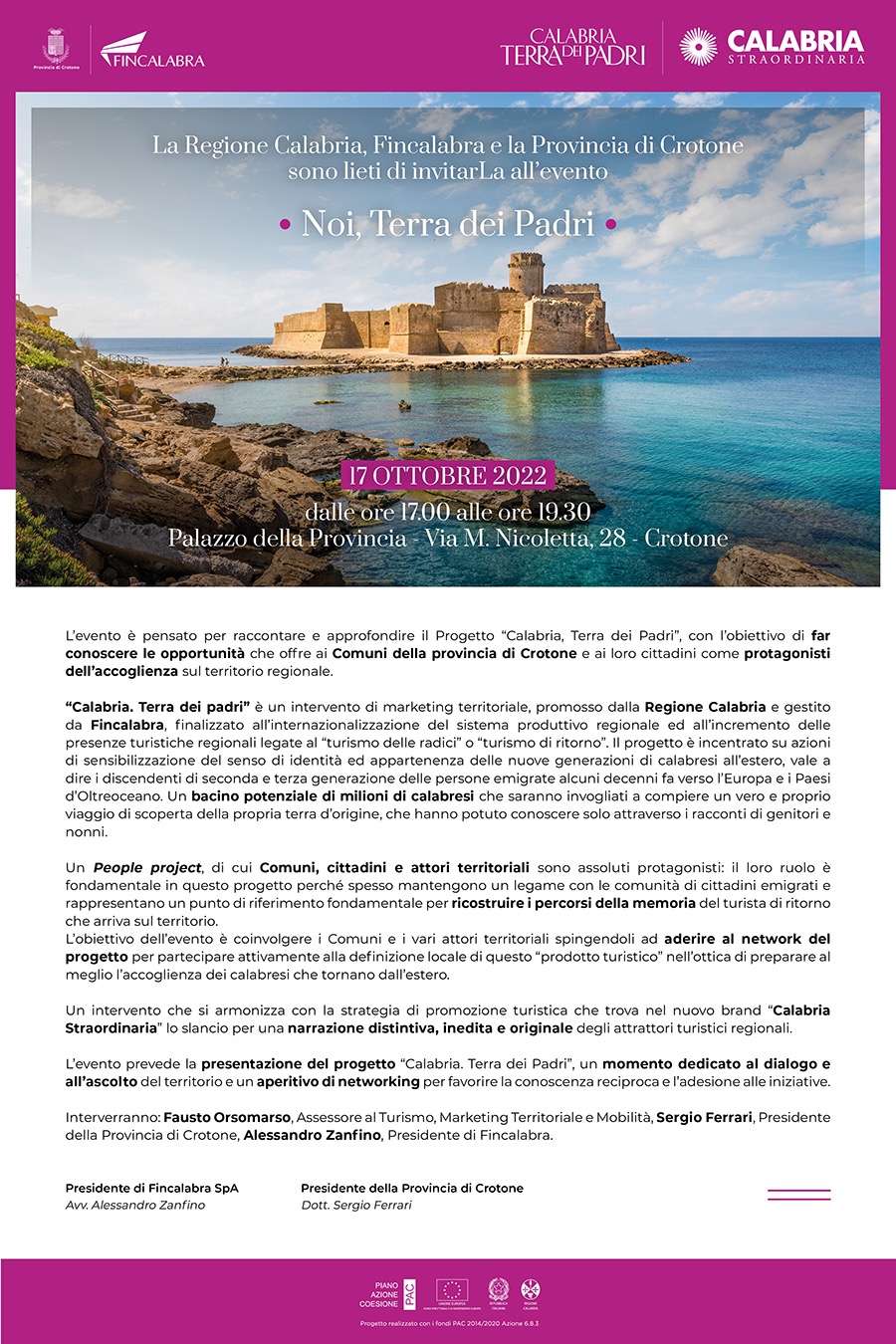 Calabria Terra dei Padri: oggi appuntamento a Crotone