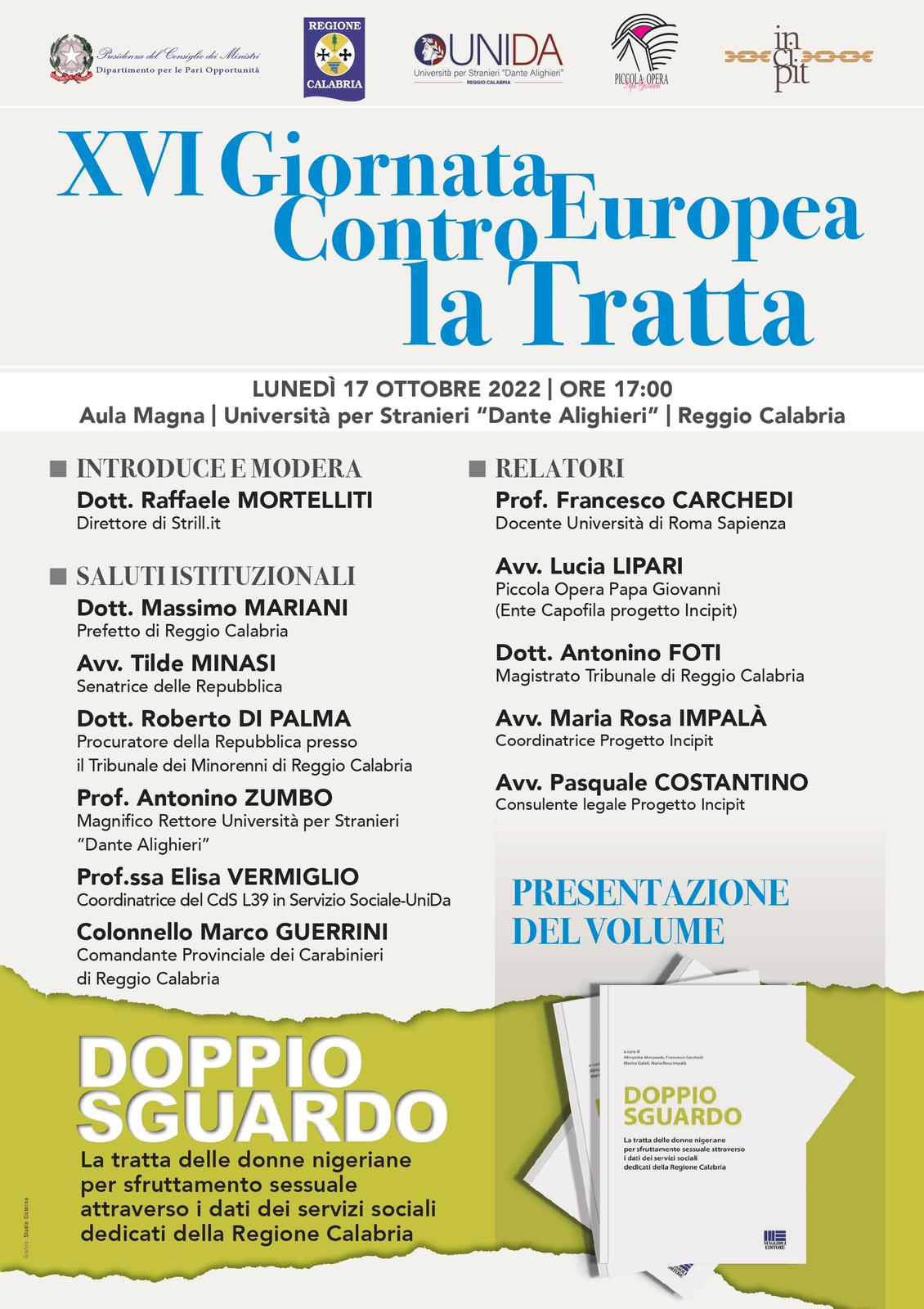 XVI Giornata Europea contro la Tratta di Esseri Umani  Presentazione del Volume “Doppio Sguardo. La tratta delle donne nigeriane”