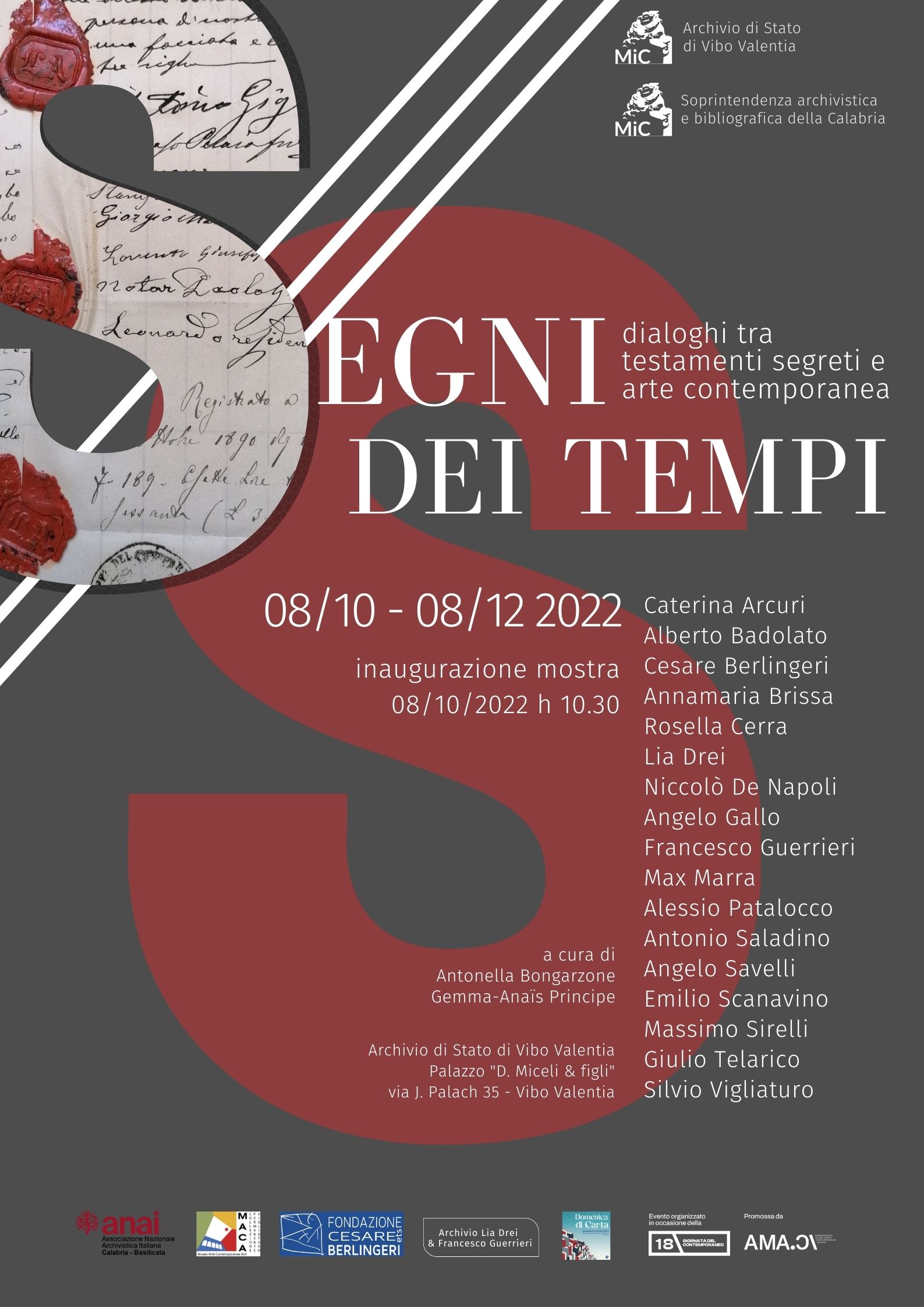 A Vibo Valentia inaugurazione della mostra Segni dei tempi. Dialoghi tra testamenti segreti e arte contemporanea