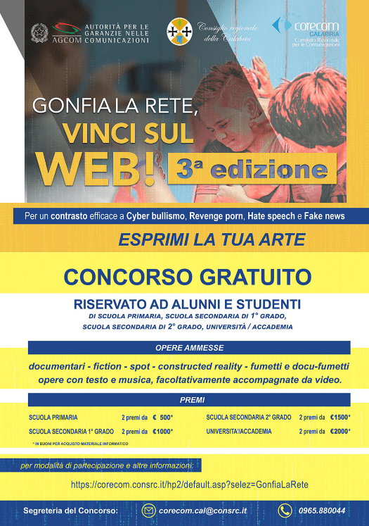 Il Co.re.com. Calabria indice la terza edizione del concorso “Gonfia la Rete, Vinci sul Web”
