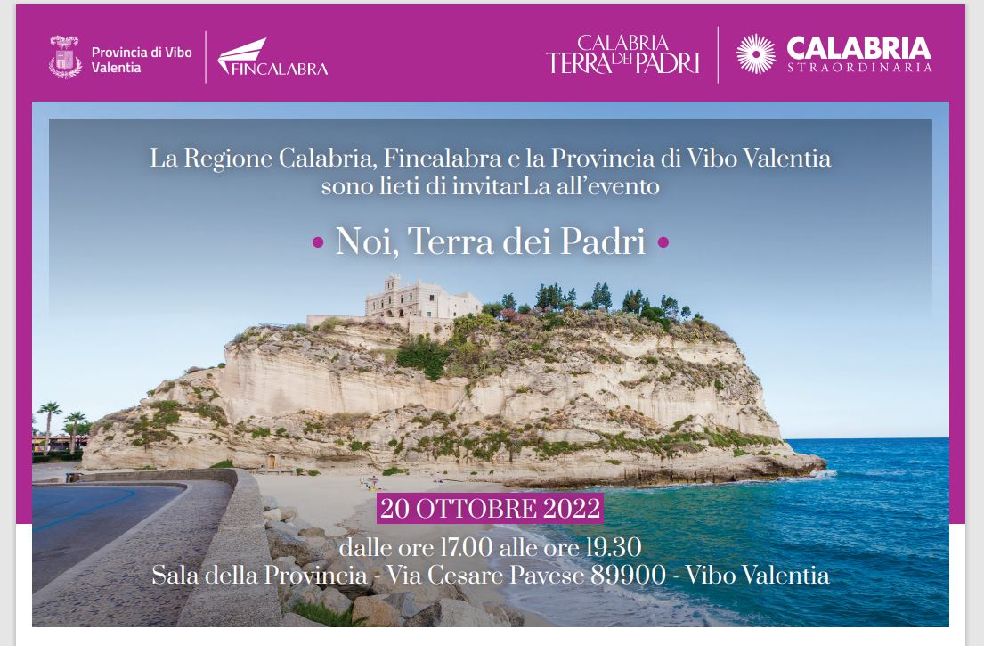 Turismo di ritorno. Presentazione, alla Provincia di Vibo, del progetto “Calabria, terra dei padri”