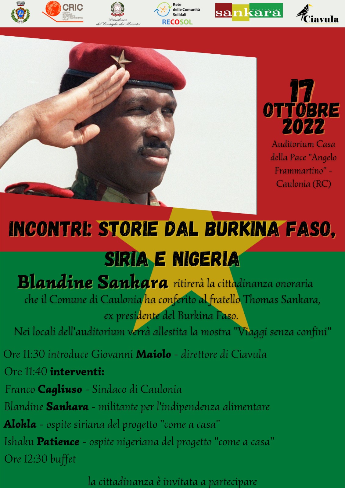 Lunedì a Caulonia il sindaco conferisce la cittadinanza onoraria a Thomas Sankara. Sarà presente la sorella