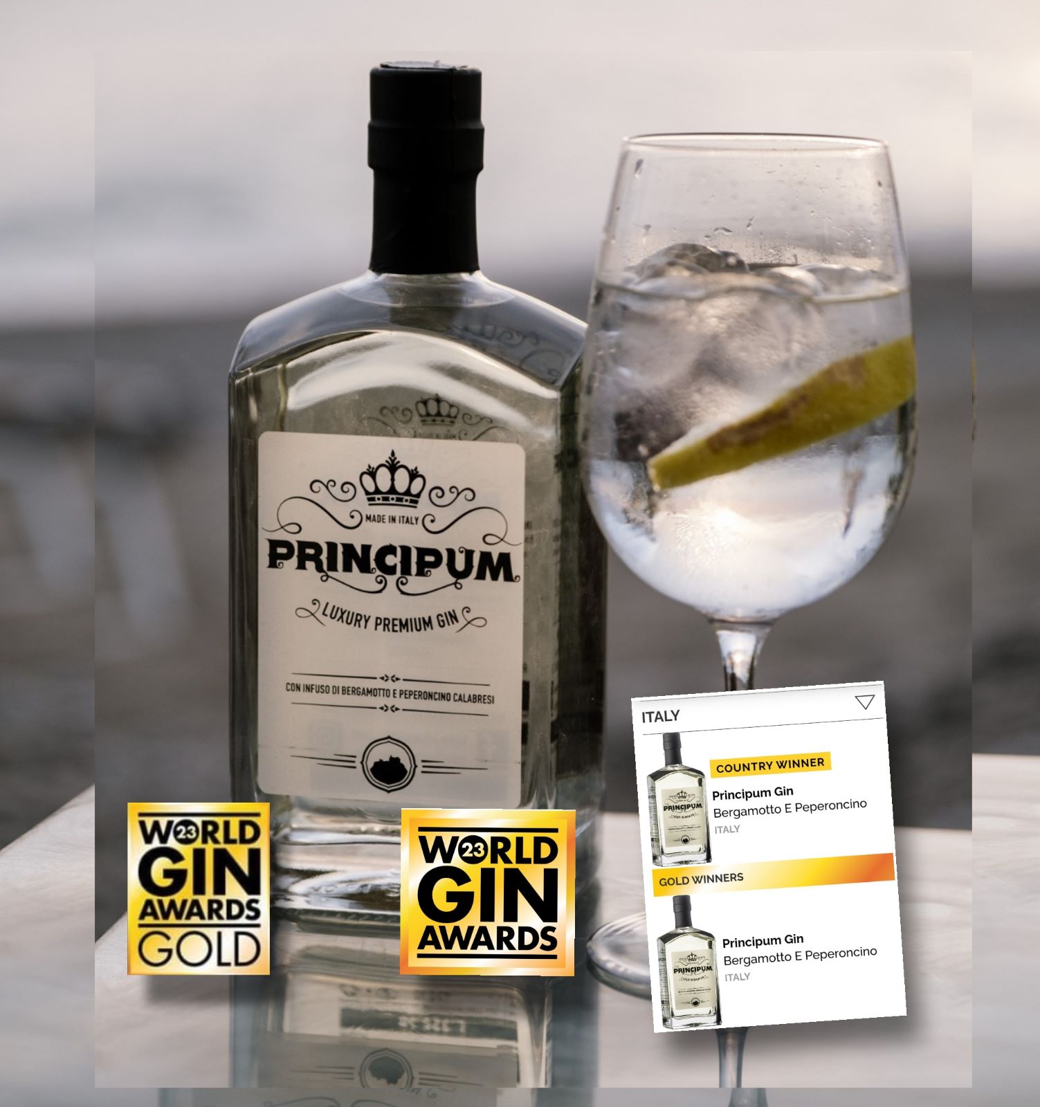 Premium Luxury Gin di Rupes premiato Miglior Botanical Gin italiano al Mondo alla World Gin Award 2023 con l’assegnazione aggiuntiva della Gold Medal