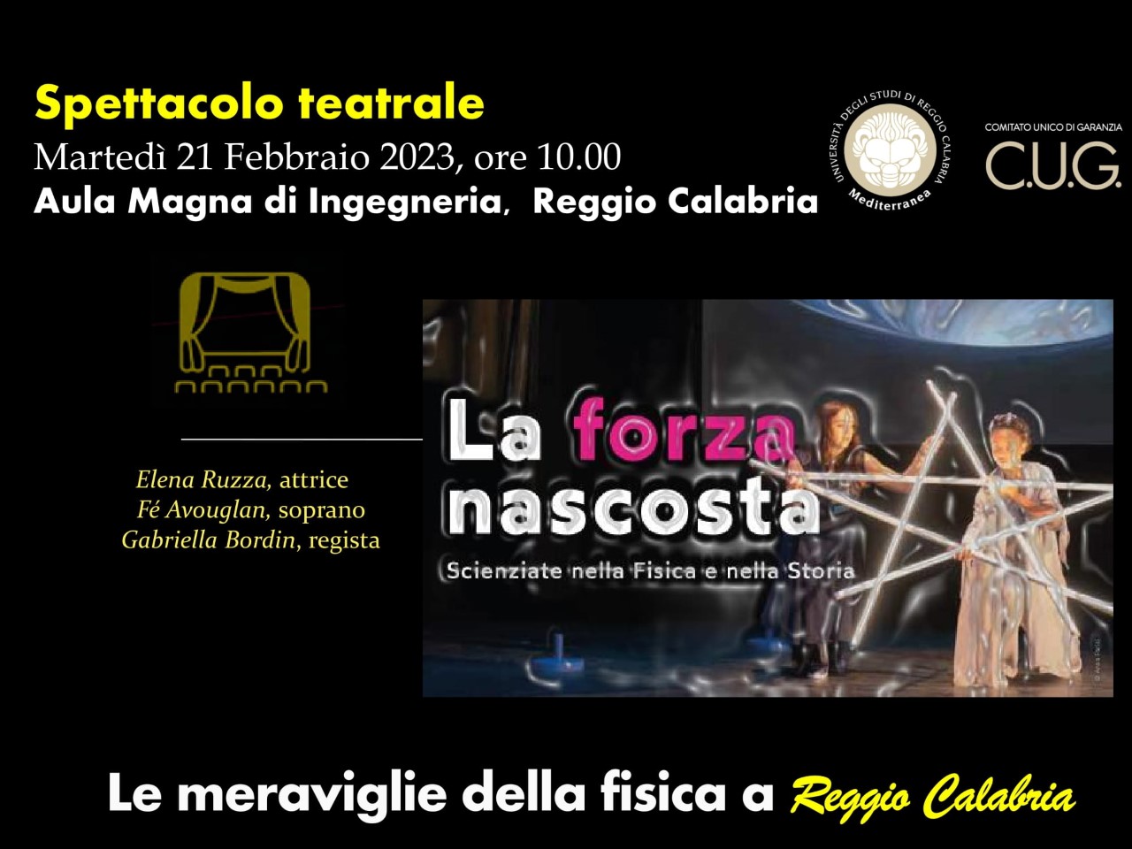 UniRC| 21 febbraio spettacolo teatrale “La Forza Nascosta. Scienziate nella Fisica e nella Storia”