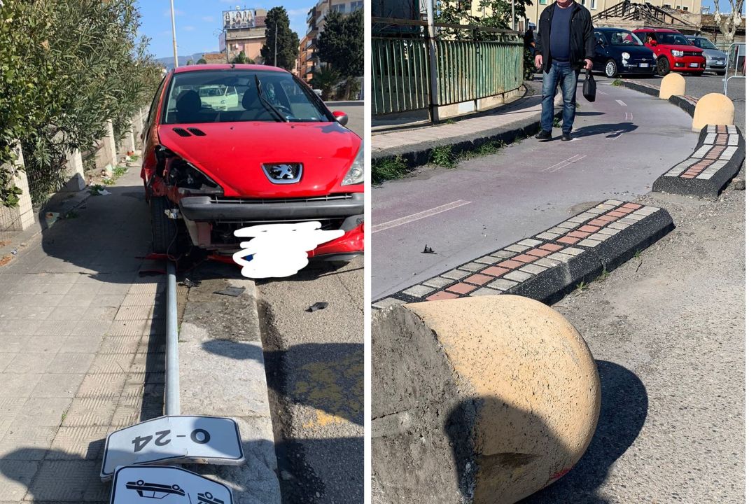 Reggio Calabria – Guidatore ubriaco distrugge parte della pista ciclabile (FOTO)