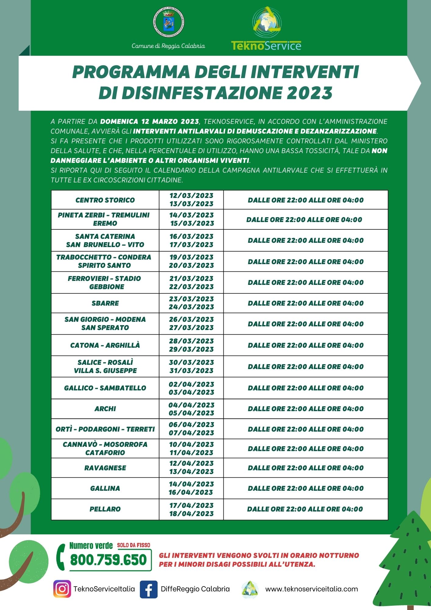 Reggio Calabria – Al via il servizio di disinfestazione: il calendario