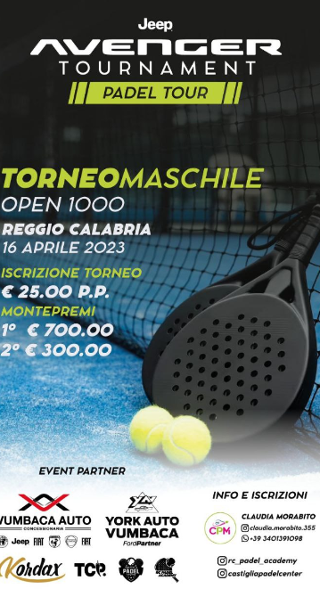 Il 16 aprile il primo Torneo Interregionale di Padel a Reggio Calabria