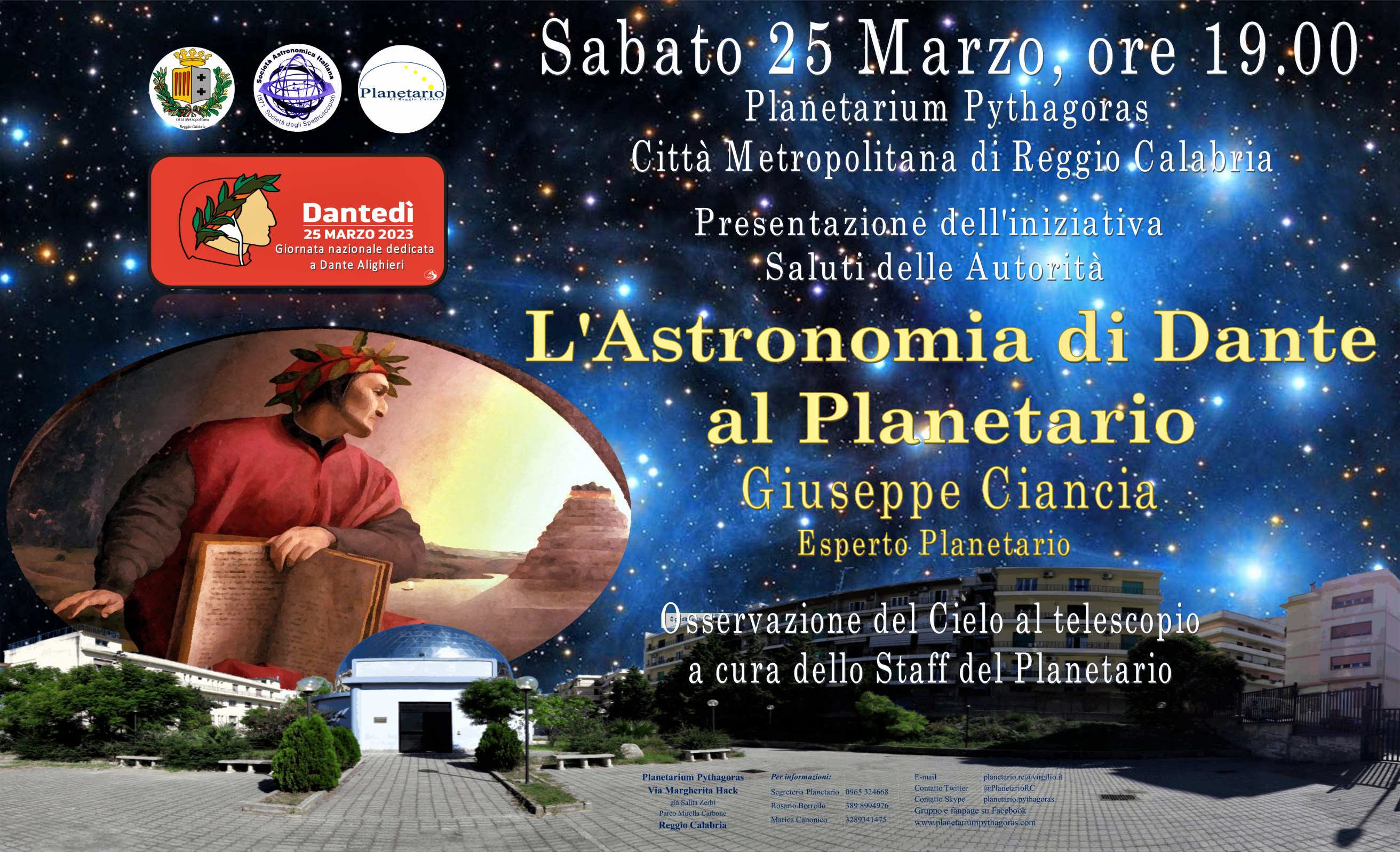 “Dantedì: il cielo con gli occhi di Dante al Planetarium Pythagoras di Reggio Calabria