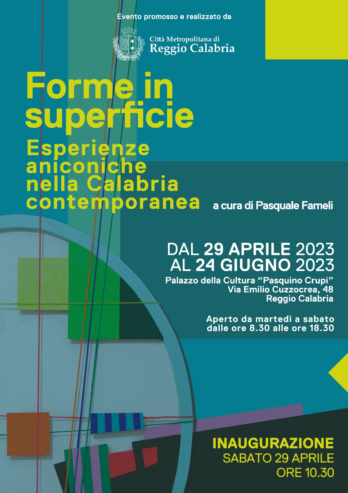 Al Palazzo della Cultura di Reggio Calabria l’inaugurazione della mostra “Forme in superficie. Esperienze aniconiche nella Calabria contemporanea”